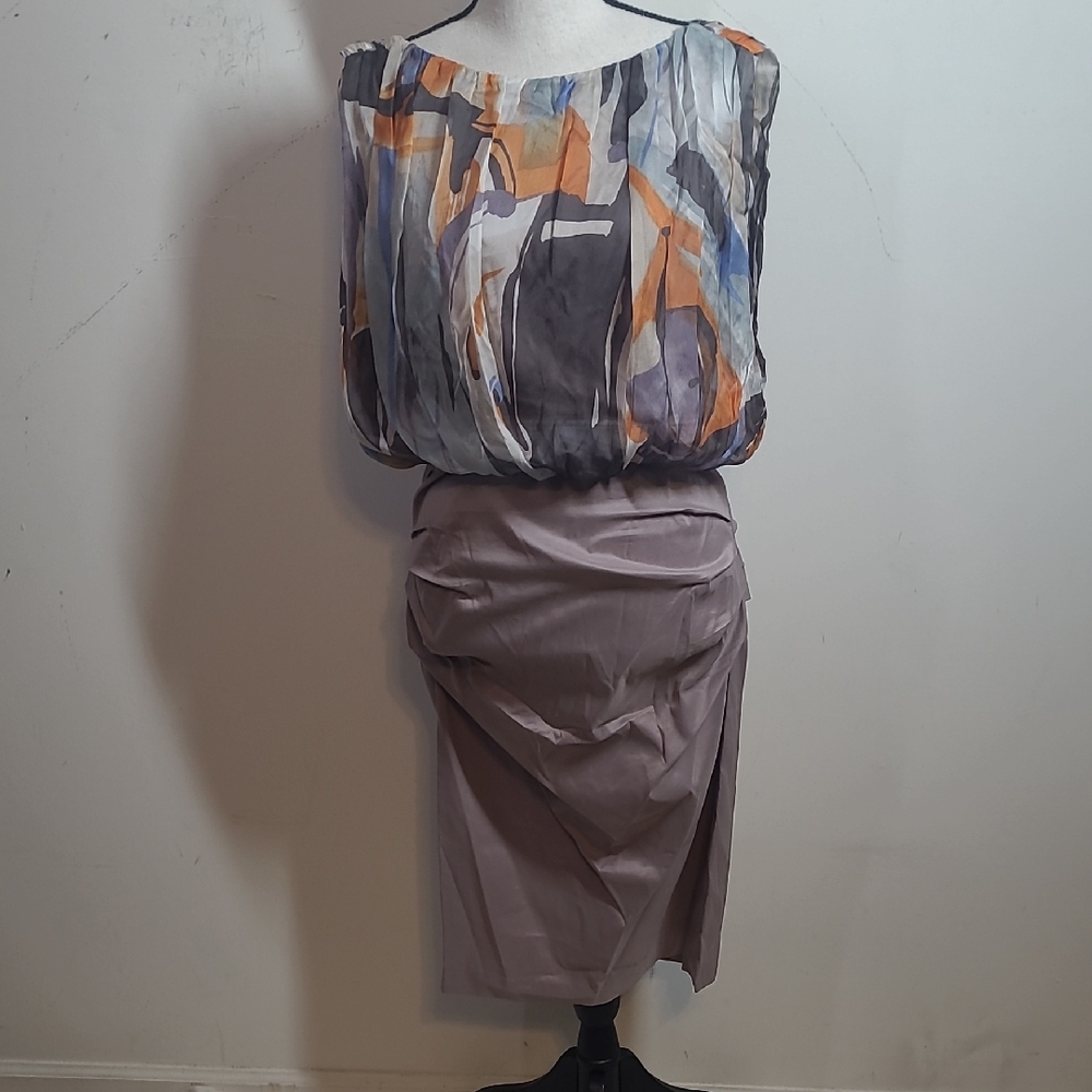 Suzi Chin Gray and Orange Pencil Skirt